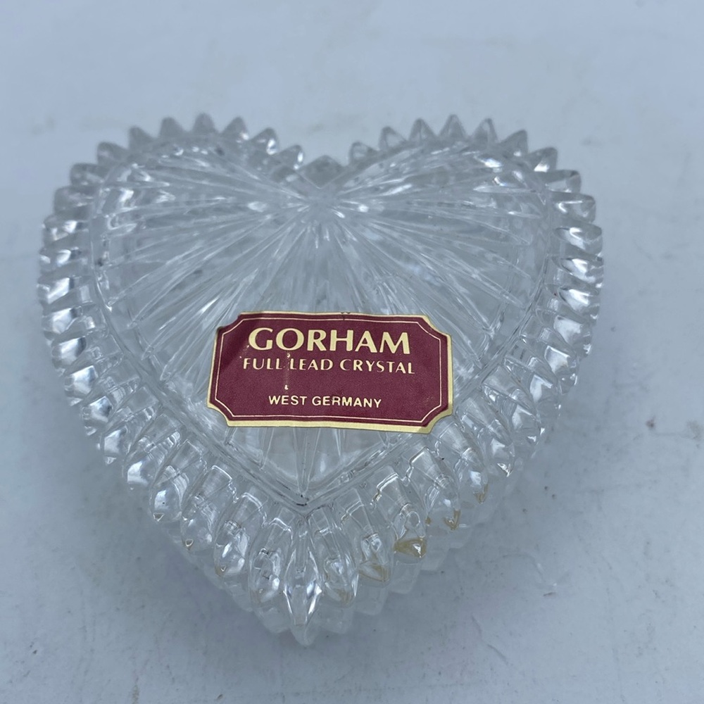 VTG Gorham full lead Crystal heart shaped vanity trinket box West Germany